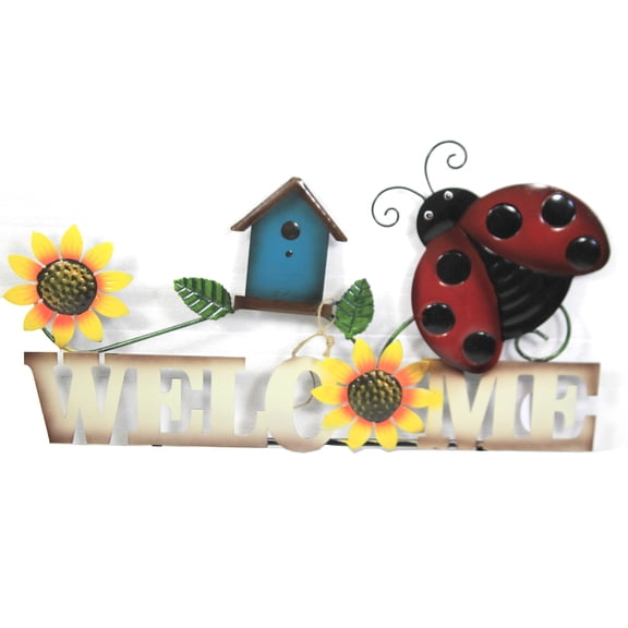 Lady Bug Welcome Sign Poke - 1 Metal Poke 20 Inch, Metal - Yard Decor Planter Stake 31835550