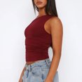 thumbnail image 4 of Camiseta sin mangas corta para mujer Color sólido asimétrico estilo sexy Slim Fit para club nocturno, 4 of 7