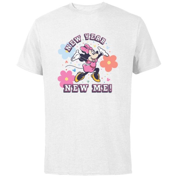Disney Minnie Mouse Pastel Flowers New Year New Me - Short Sleeve Cotton T-Shirt for Adults - Customized-White
