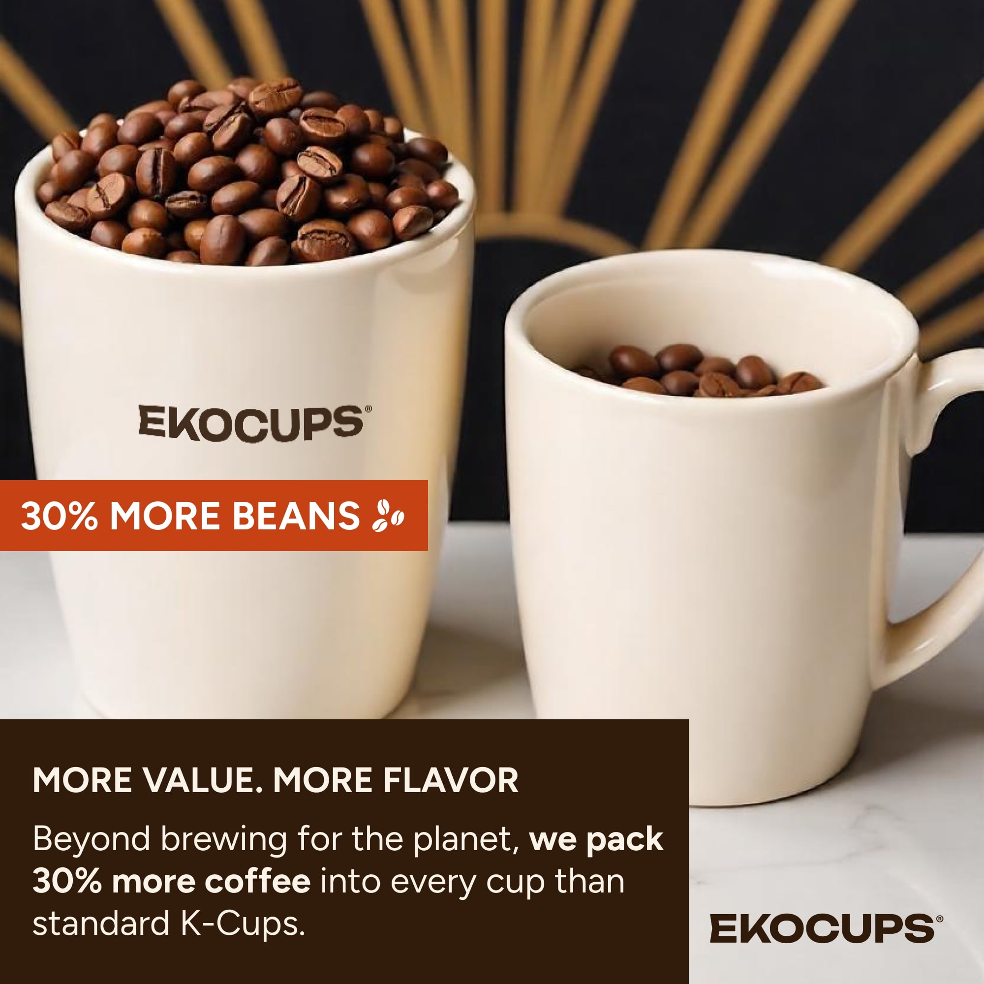 EKOCUPS Organic Decaf French Roast Coffee Pods, 40 Count Dark Roast, Swiss Water Process, Fair Trade Certified K-Cup Pods for Keurig Machines