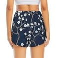 thumbnail image 4 of Xecao's Cherry Blossoms on Navy Background for a double-layer running short for women, perfect for gym, tennis, and more, featuring a convenient pocket., 4 of 9