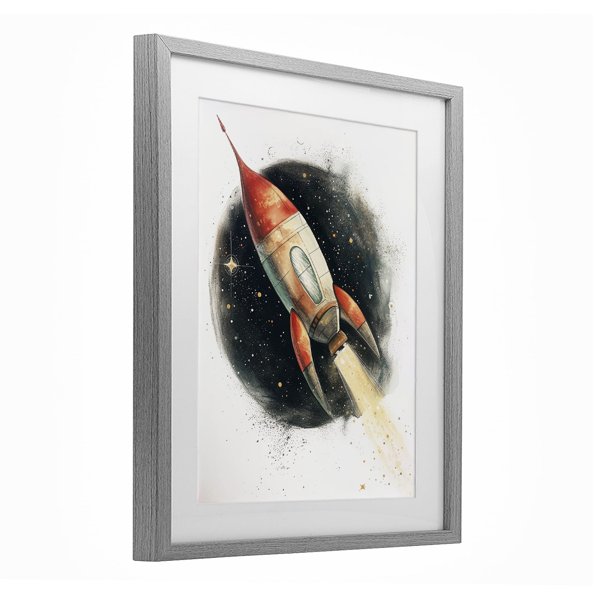 Stupell Industries Journey To Space Rocket Gray Framed Print Under Glass, design by Ray Powers