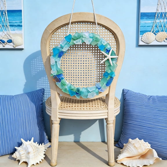 Upgraded Sea Glass Wreath Handmade Beach Wreath Coastal Style Decoration For Door Or Wall Adds Nautical Charm To Your Home N