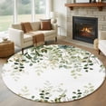 thumbnail image 3 of Sage Green Leaf 5ft Round Rug for Dining Table for 4 People Under Table Placement, Watercolor Eucalyptus Leaves Botanical Washable Non Slip Circle Area Rug, 3 of 9