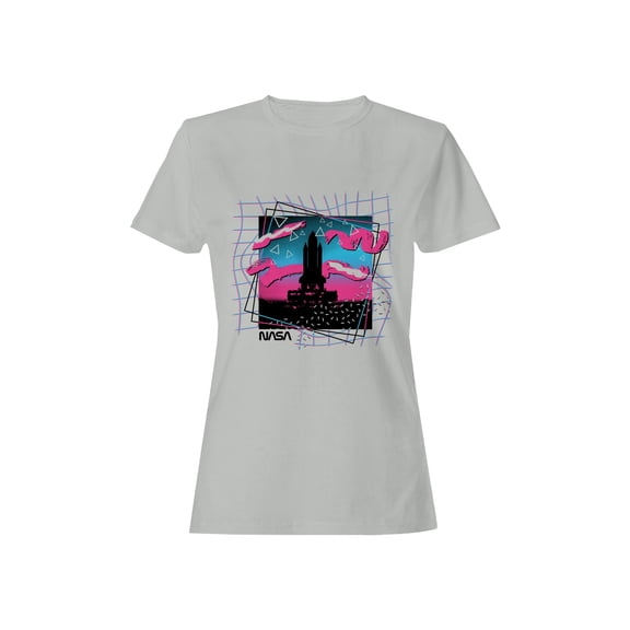 Officially Licensed Nasa Retro Neon Rocket Launch Design Women's T-shirt