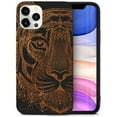 thumbnail image 1 of Case Yard Wooden Case for iPhone-11-Pro-Max Soft TPU Silicone cover Slim Fit Shockproof Wood Protective Phone Cover for Girls Boys Men and Women Supports Wireless Charging Doodle Tiger Face Design, 1 of 7