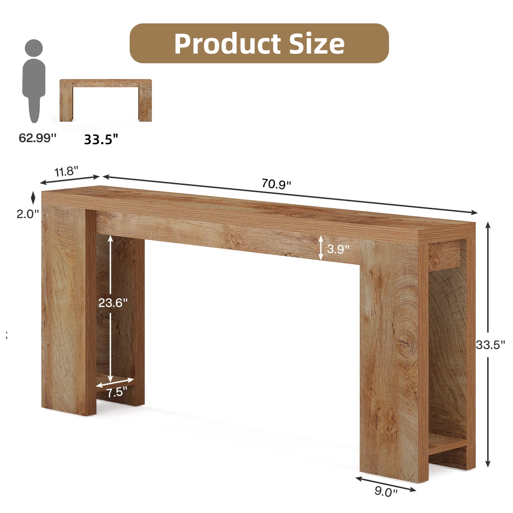 Fnova 70.9" Extra Long Console Table, Wide Sideboard Sofa Table, Farmhouse Entryway Table Behind Couch Accent Table for Living Room Hallway Home Decor Furniture
