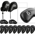 thumbnail image 3 of Juego de 12 fundas para palos de golf de cuero sintético de lujo (negro), juego de fundas para palos de golf con número fácil para hombres y mujeres, 3 of 5