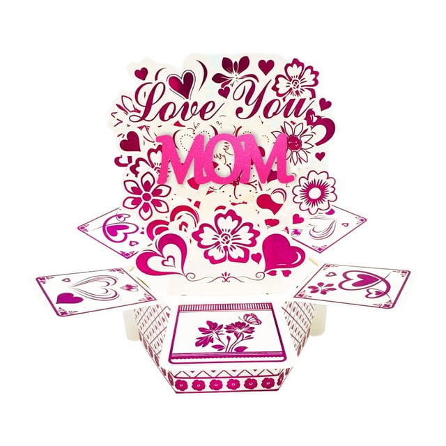 Elodie Popup Card Handmade Romantic Flower Heart Decorative for Holiday Wedding Her Mom