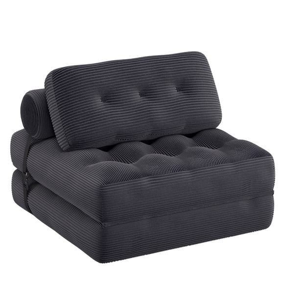3 in 1 Folding Sofa Bed, Convertible Corduroy Sleeper Chair Floor Couch, Lounger Bed filled with Shredded Foam for Living Room. Gray