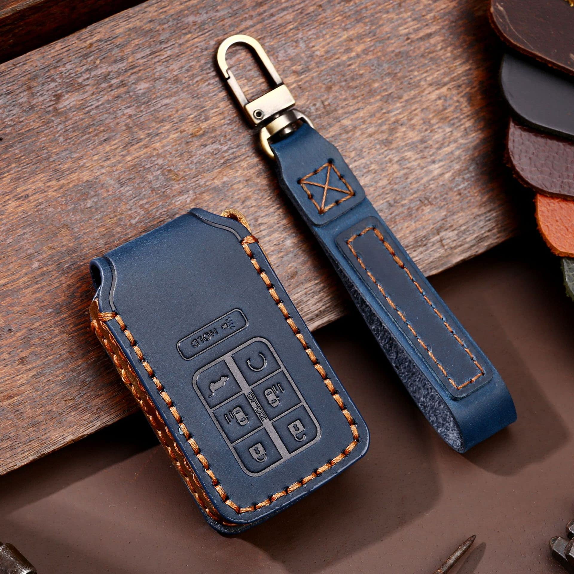 Leather Key Fob Cover Fit for Honda Odyssey Civic Pilot CRV Keychain Smart Key Case Key Shell Protector 7 Button Case Holder Protector Keychain