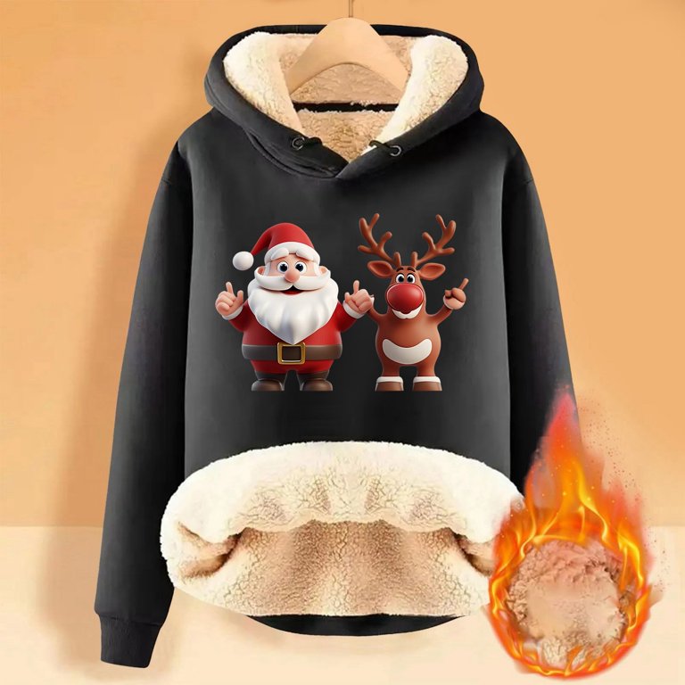 Xdzjlr Christmas Hoodies For Womens Xmas F Winter Pile Thickened