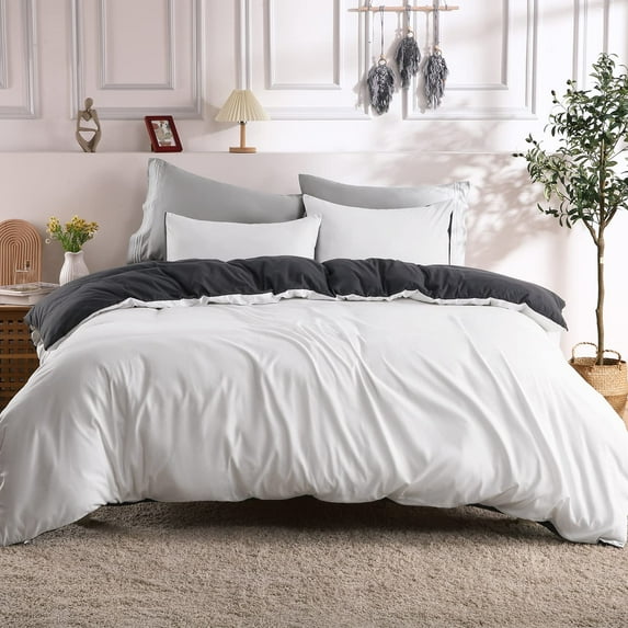 Twin Duvet Cover Set, Reversible Double Brushed Microfiber Duvet Cover Set 2 Pieces, All Season Soft Duvet Cover with Zipper Closure, Charcoal/Silver Grey, 68x90 Inches