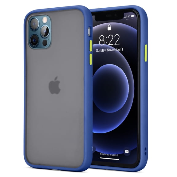 Frosted 2 Tone Pc Camera Lens Protector Case For Iphone 13 Pro 6.1 - Navy Blue Case With Lime Green Buttons