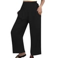 thumbnail image 2 of Pxiakgy pants for women Womens Casual Solid Pants Elastic Waist Comfy Trousers With Pockets women's pants Black + L, 2 of 6