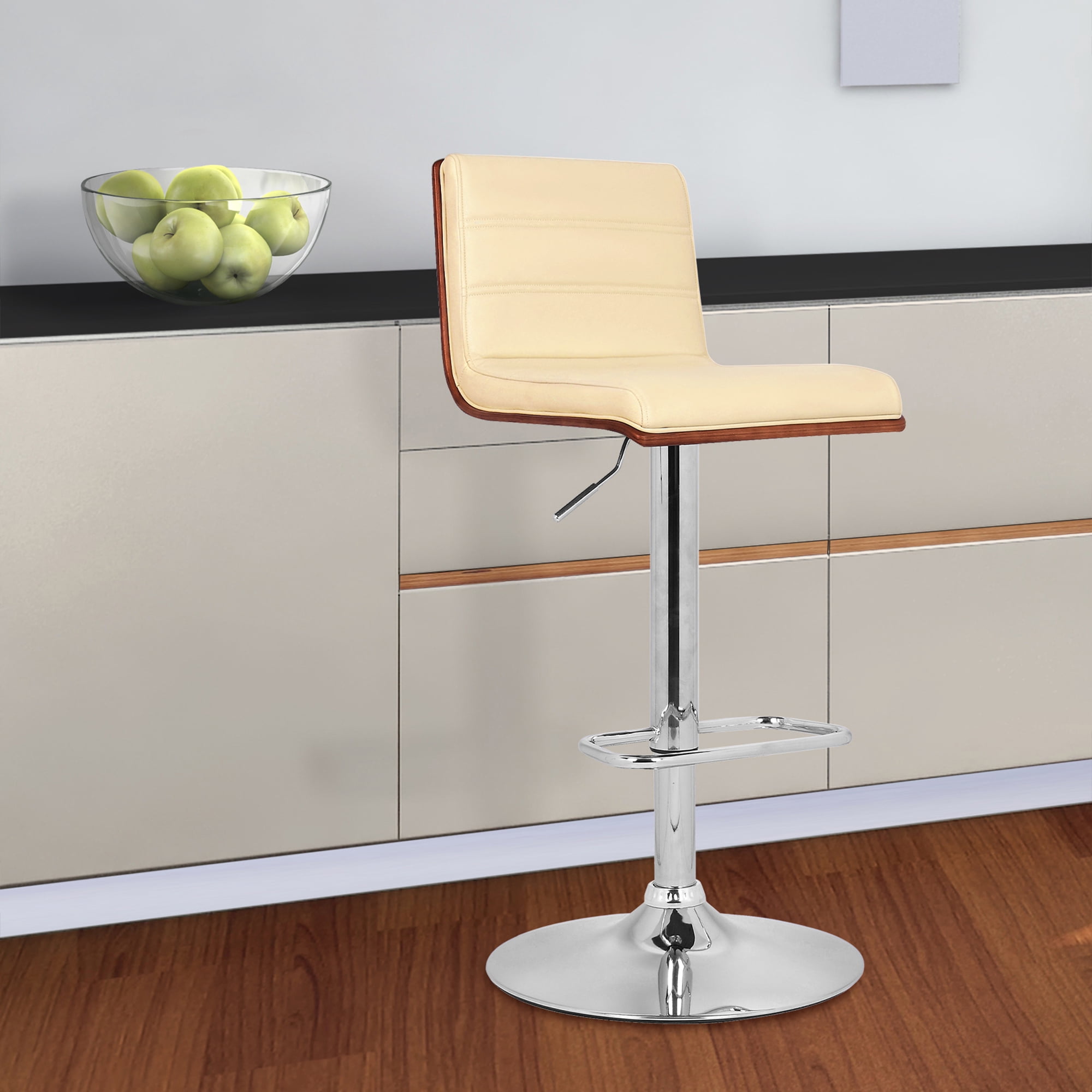 Armen Living Aubrey Barstool Chrome Base Finish with PU Upholstery and Walnut Back