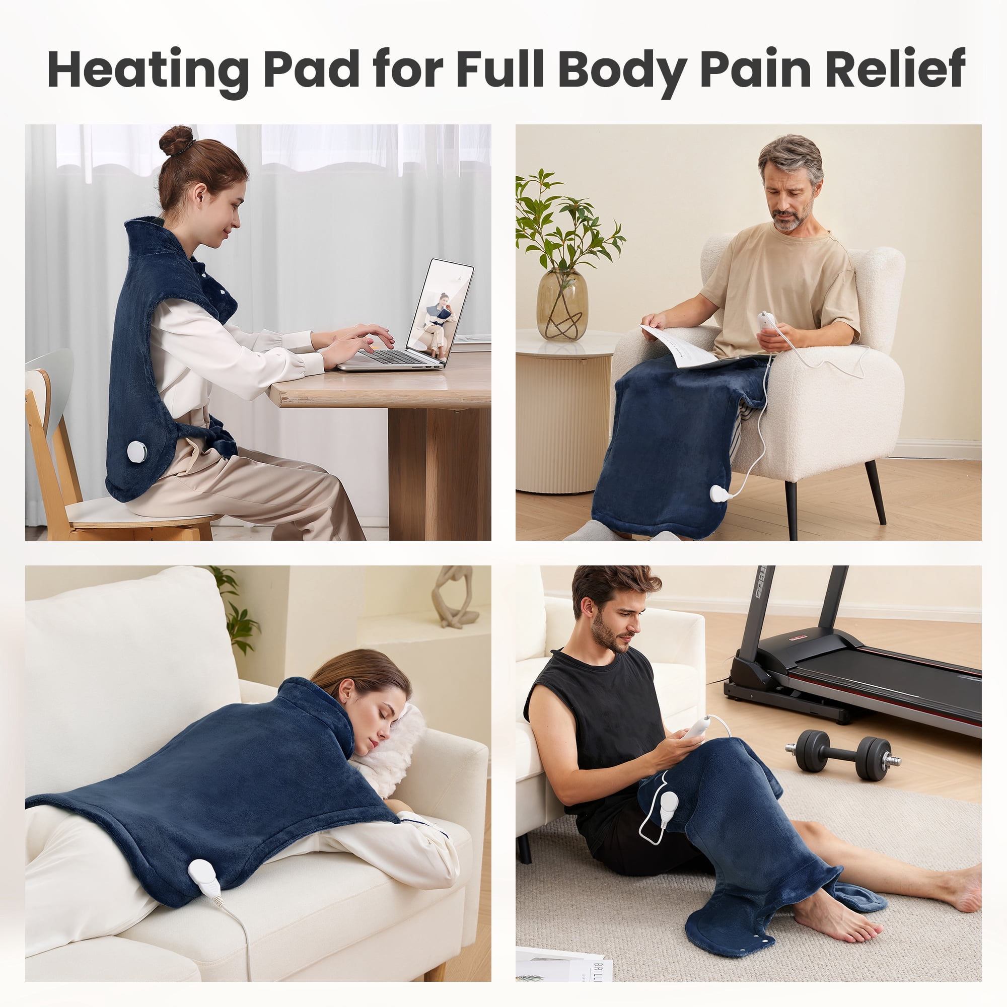 MaxKare Ultra Soft Heating Pad with 4 Heat Settings & Auto Shut-off for Full Body Stress Relief, 24"x33", - Navy Blue
