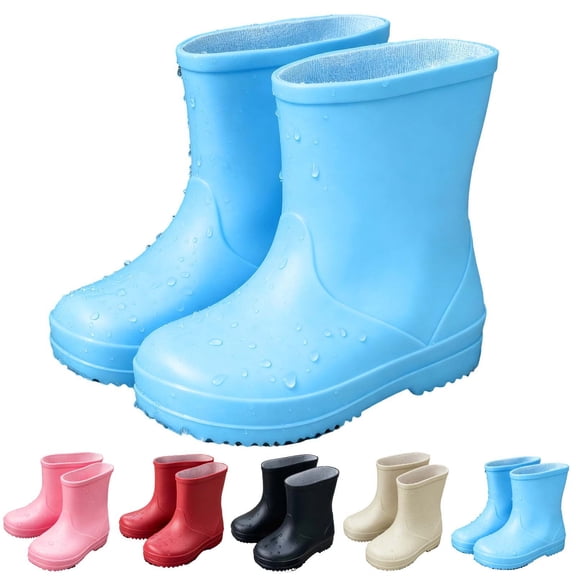 Boys Girls Solid Color Rain Boots Mid-Calf Soft Non-Slip Sole Waterproof Fashion Summer Shoes for Toddler Kids Children White 19