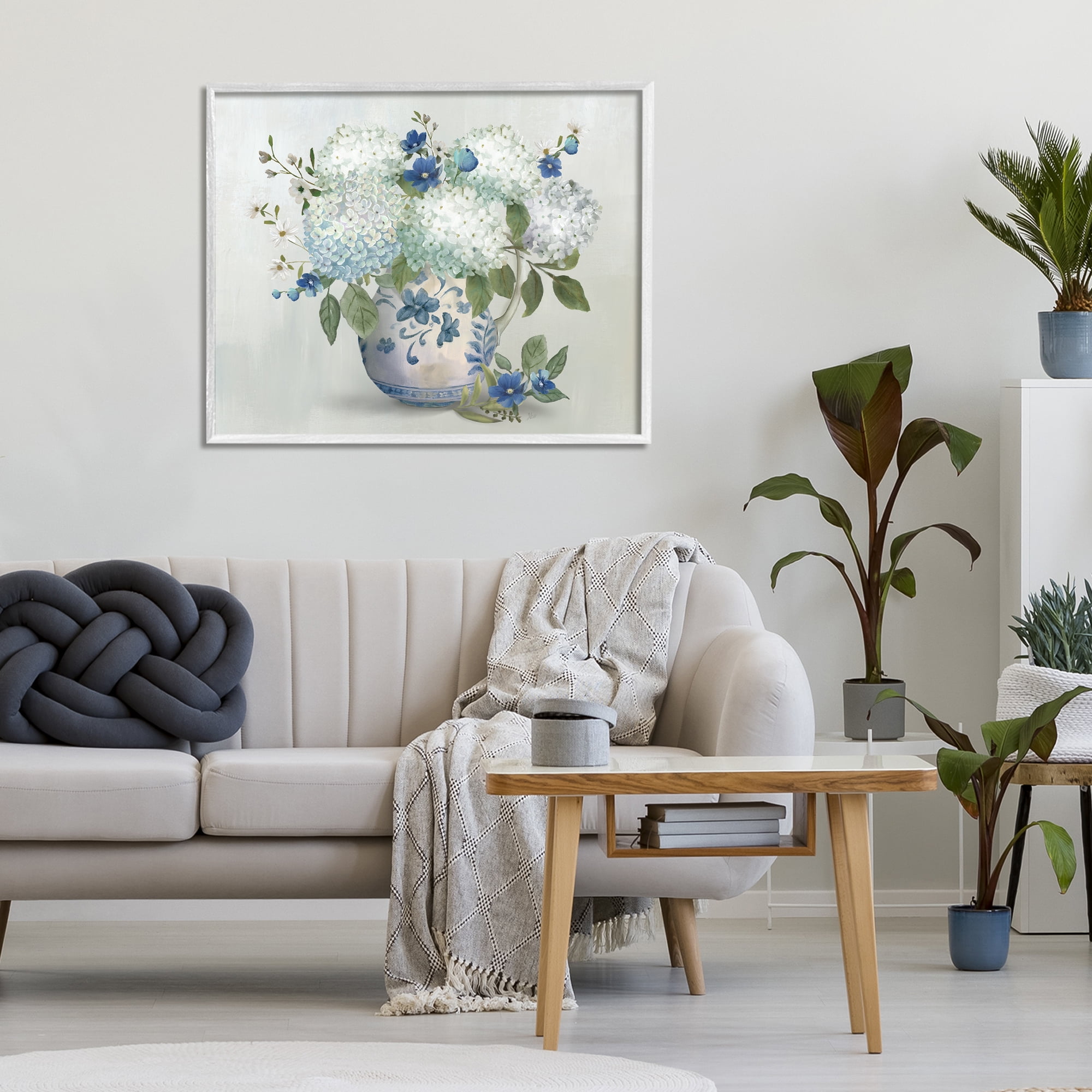 Stupell Industries Ivory & Blue Hydrangea Vase White Framed Giclee Art, design by Nan