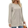 thumbnail image 2 of AherBiu Womens Ribbed Sweater Tunic Tops to Wear with Leggings Spring Fall Long Sleeve Shirt with Pockets, 2 of 3