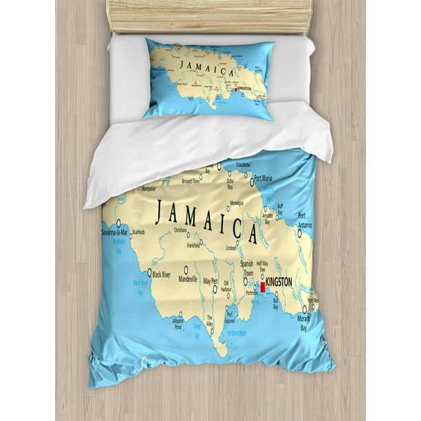 Jamaican Duvet Cover Set Map Of Jamaica Kingston Caribbean Sea