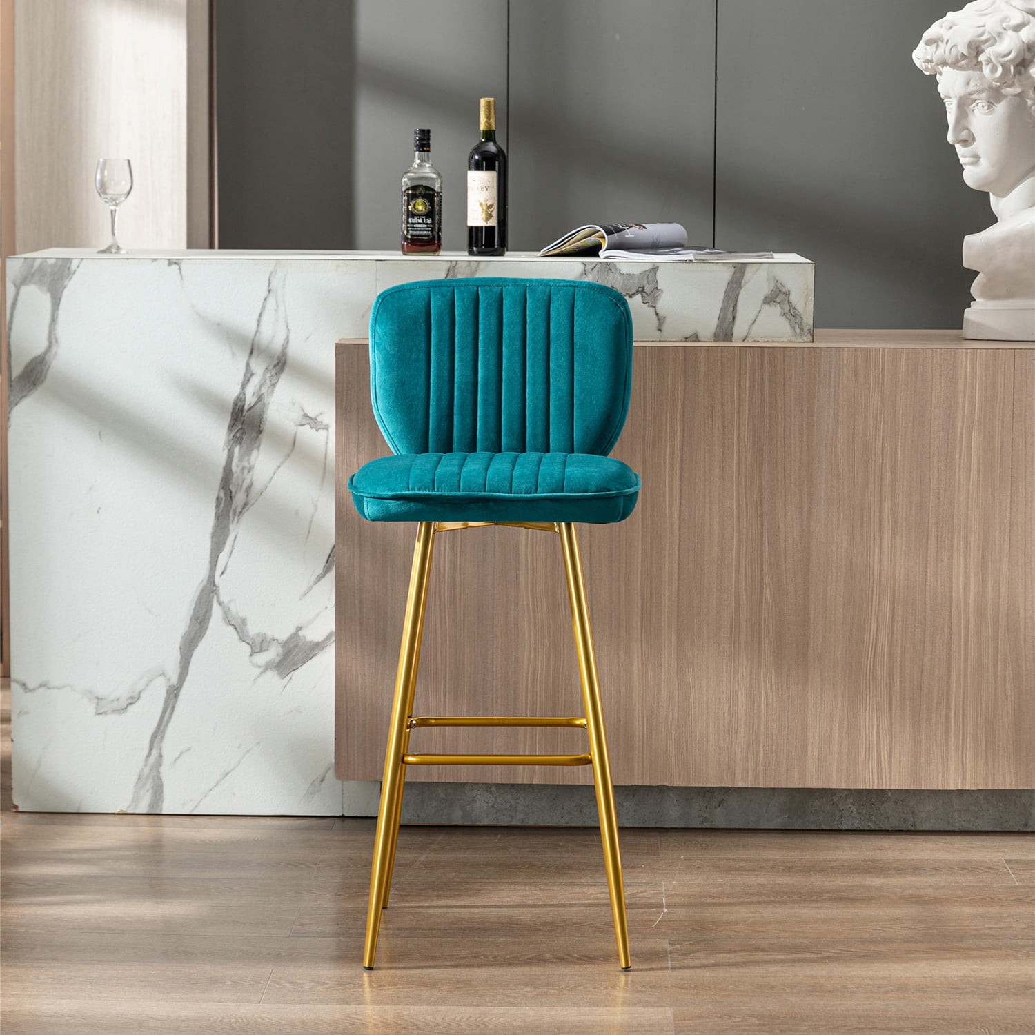 Kepooman Modern Design Bar Stools Set of 1 with Back for Bar Counter, Blue - Green Kepooman Modern Design Bar Stools Set of 1 with Back for Bar Counter, Blue - Green