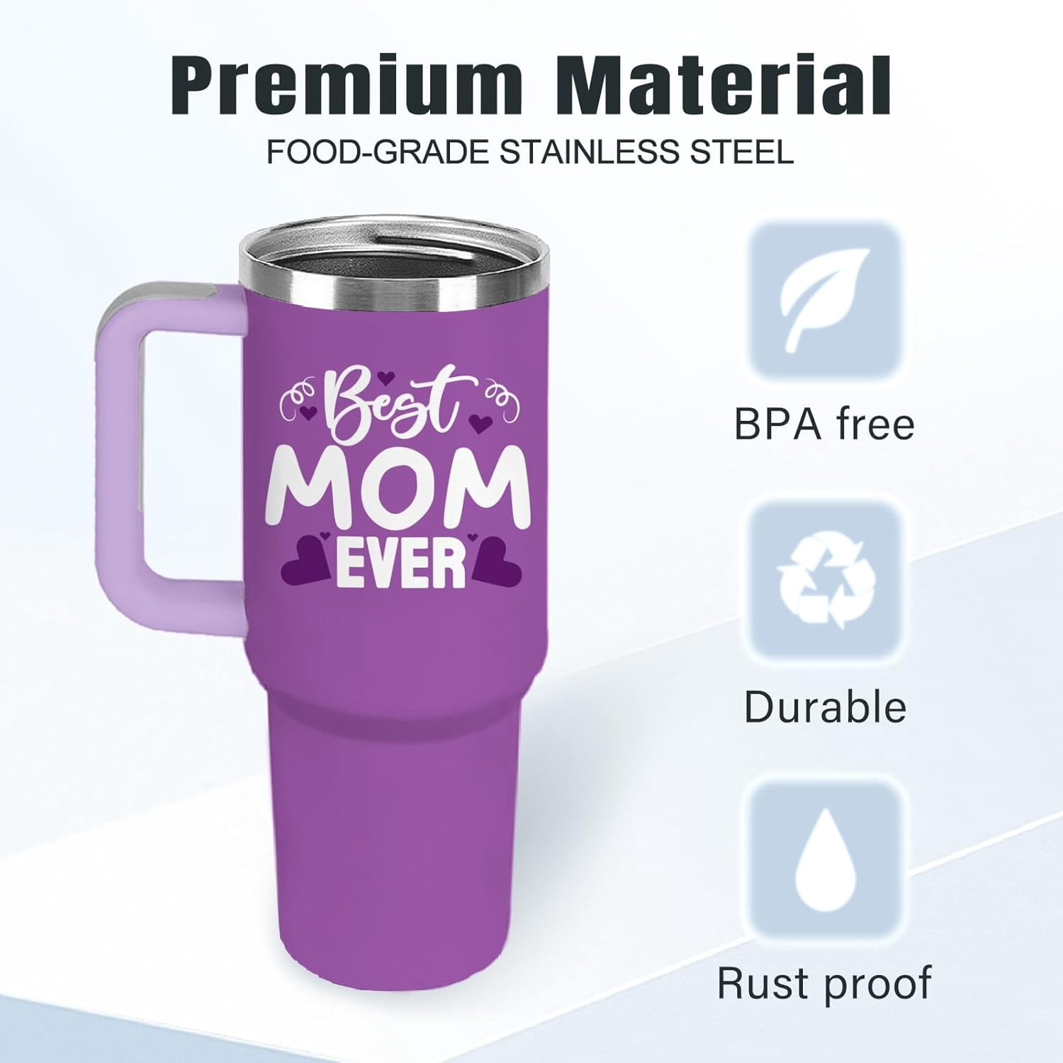 Gifts for Mom from Daughter Son - Best Mom Ever Gifts Cups Tumbler with Handle 40oz Christmas Birthday Present Drinking Cup for Moms, Mama, New Moms, Best Mother Stainless Steel Coffee Travel Mugs