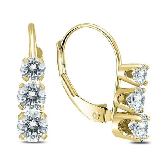 Forever Jewels 1.50Ct Round Moissanite Womens Three Stone Earrings 14K Yellow Gold Plated