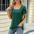 thumbnail image 2 of Women Pleated Blouses And Tops Casual Square Neck Short Sleeve Loose Fit Tee Summer Comfortable Shirts Flowy Tops, 2 of 2