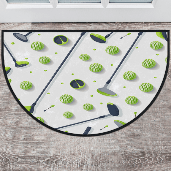 CURLYOOT Golf Balls Half Round Door Mat 40'' x 63'', Indoor Outdoor Entrance Rug, Semi Circular Area Rug, Non Slip Washable Absorbent Doormat, Laundry Room Rug