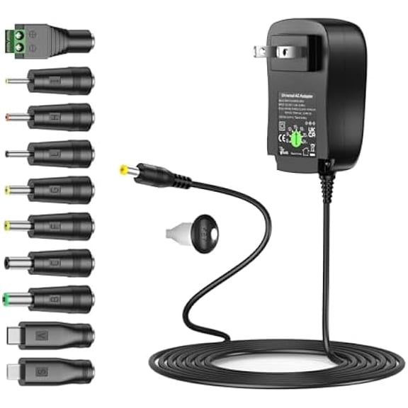 can 36W 6V~24V AC Adapter with 5V 1A 5W USB A Port, 6V 9V 12V 3A, 15V2.4A, 18V2A, 20V 1.8A, 24V1.5A DC Power Supply Charger Cord for Fan Speaker Dril LED Strip Lights, 41W Max Power Adaptor