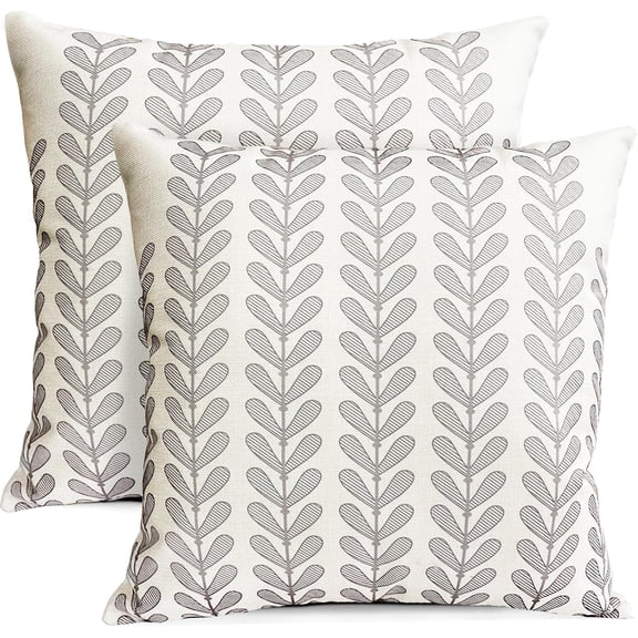 Decorative Throw Pillow Covers Set of 2 Light Gray Pillow Covers 20x20 inch Throw Pillows Linen Square Pillow Case,Farmhouse Outdoor Modern Botanical Pillow Covers for Couch Sofa Living Room
