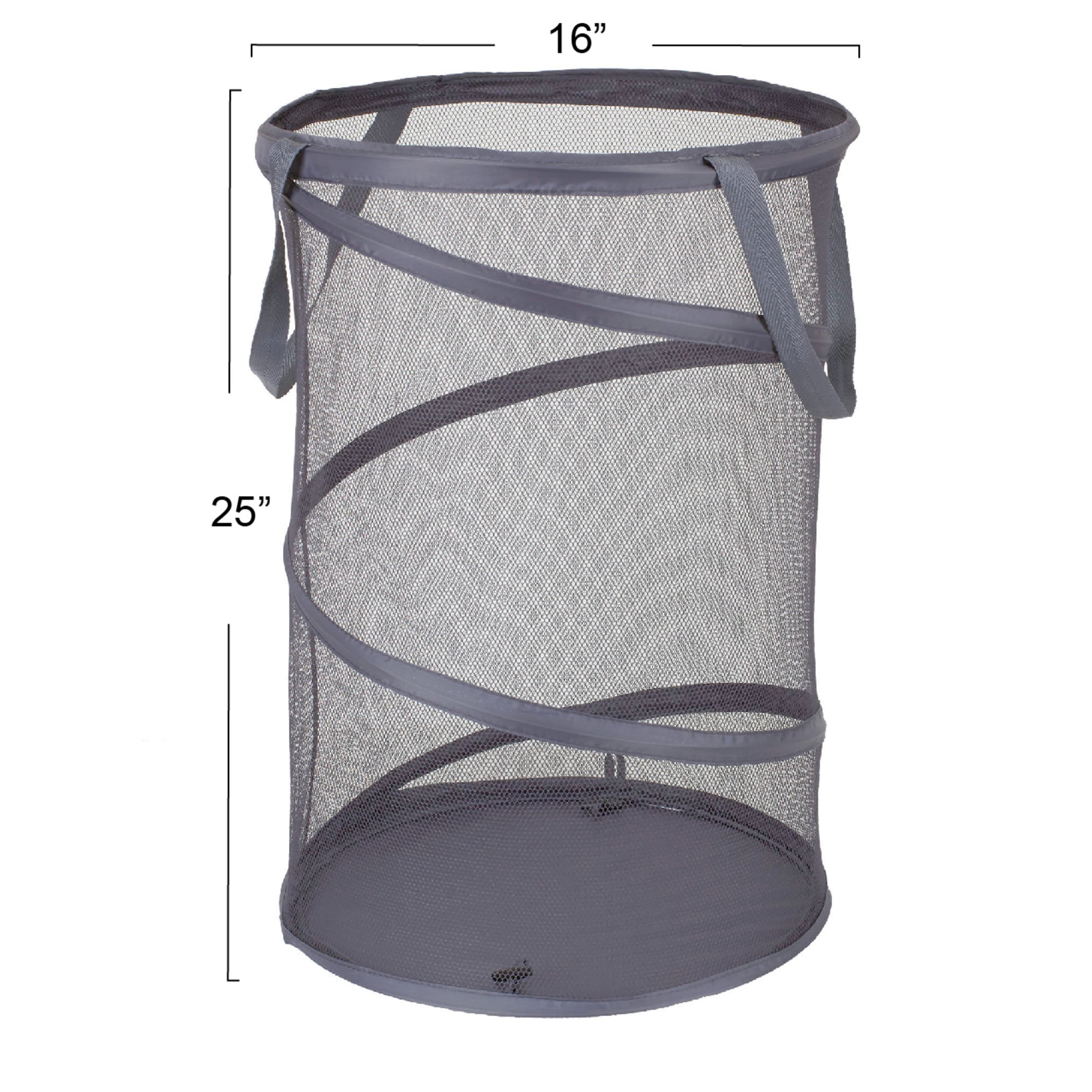 Household Essentials Pop-Up Mesh Laundry Hamper, Springform Steel Frame, Mesh Lining for Air Circulation, Large Capacity, Easy Set-Up, Compact Storage, Charcoal