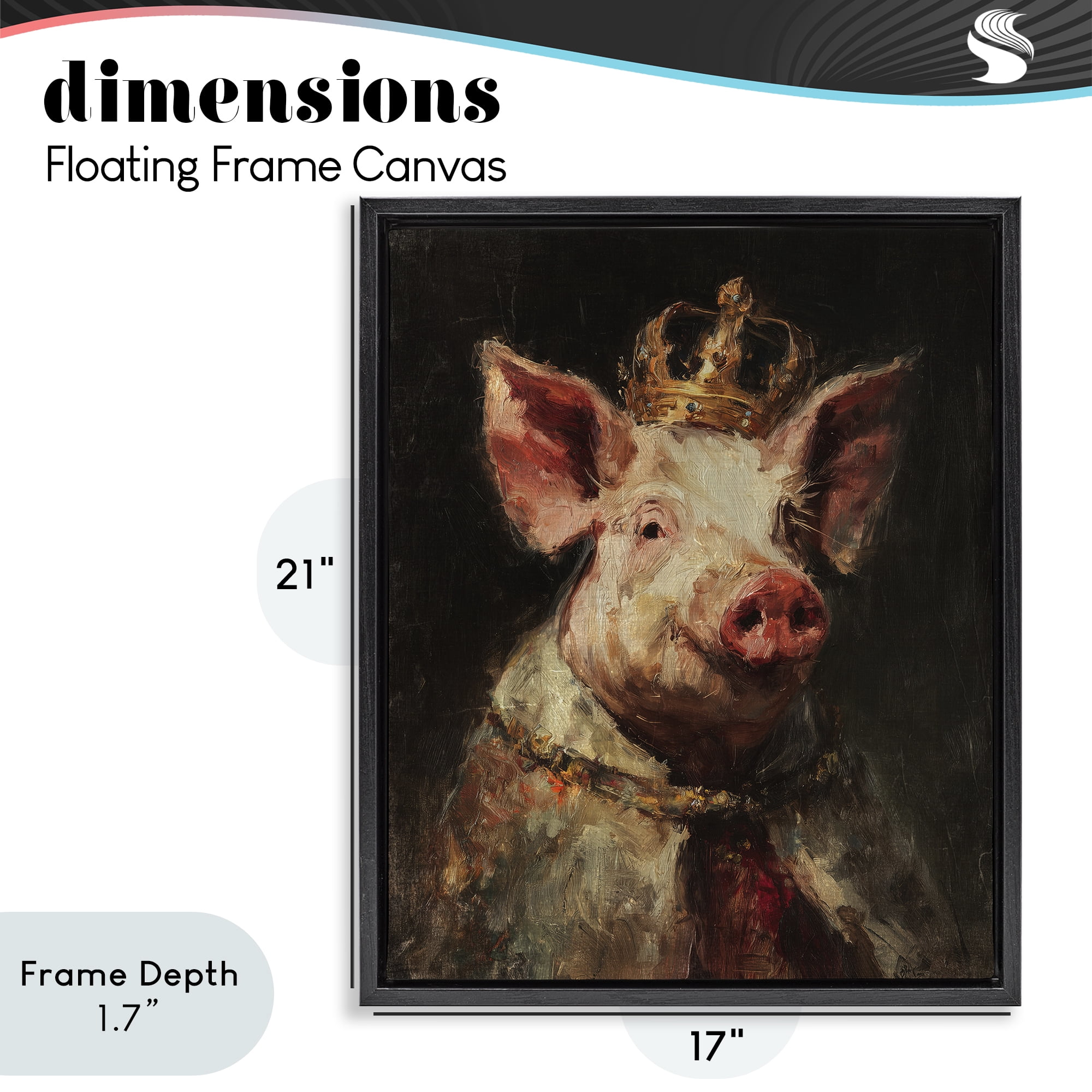 Stupell Industries Royal Swine Portrait Black Framed Floater Canvas Wall Art, design by Svetlana Aleynikova