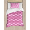 thumbnail image 3 of Pink Duvet Cover Set King Size, Vertical Hexagonal Shapes with Dots Inside Tied with Lines Geometric Vibrant, Decorative 3 Piece Bedding Set with 2 Pillow Shams, Pink White Baby Blue, by Ambesonne, 3 of 3