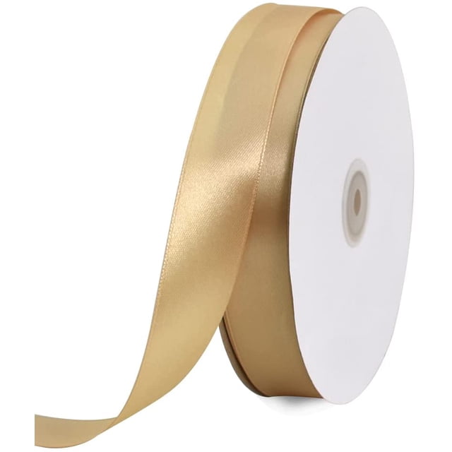 TONIFUL 1 Inch x 100yds Gold Satin Ribbon Wide Solid Fabric Ribbons Roll for Valentine's Day Gift Wrapping Invitation Floral Bouquets Hair Crafts Sewing Wedding New Year Eve Party Decoration