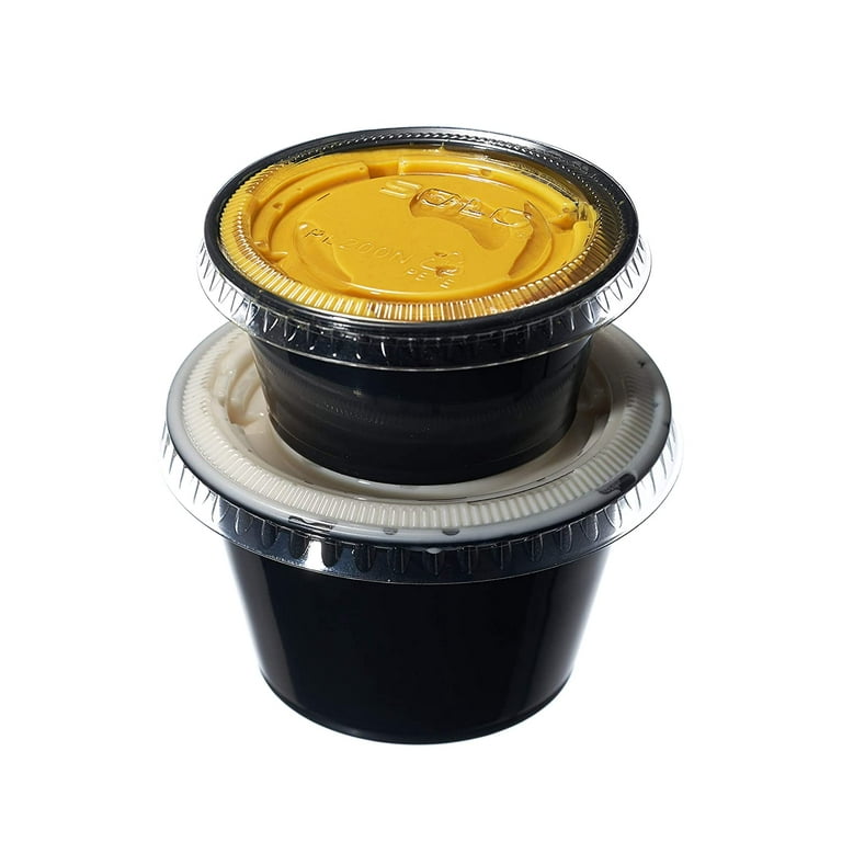 1oz Leak Proof Black Plastic Condiment Disposable Containers with