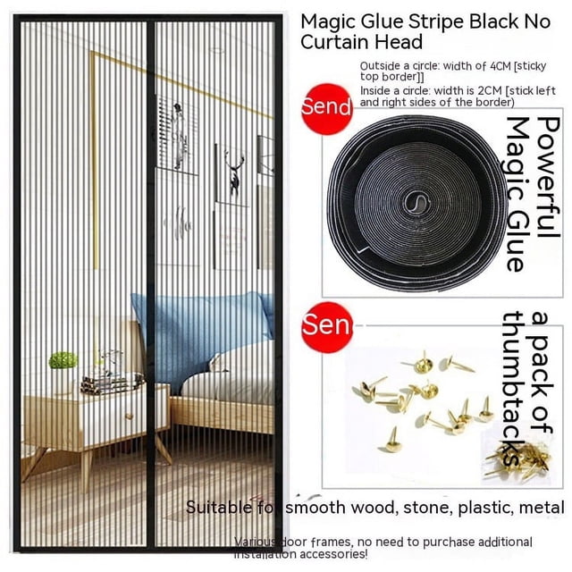 Malla de puerta con imán, malla autosellante, malla de partición, cortina de puerta magnética, mosquitera para puerta, cierre magnético (negro, 39 x 83 pulgadas)