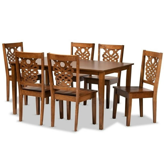 Bowery Hill Walnut Brown Finished Wood 7-Piece Dining Set