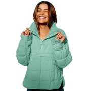 Women's Down Jackets & Parkas, Comdrip Women's Quilted Down Stand Up Collar Jacket Oversized Long Sleeve Headless Coat Winter Warm Lightweight Coat with Pocket Winter Coats Green XL