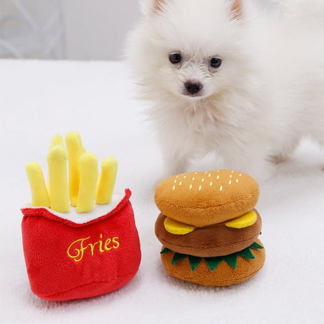 Xihbxyly Artículos Juguete Moderno y Forma de Hamburguesas y Patatas Fritas y Mascotas: Juguete Interesante y Perros y Gatos, Fácil de Usar y Masticadores y Ladradores