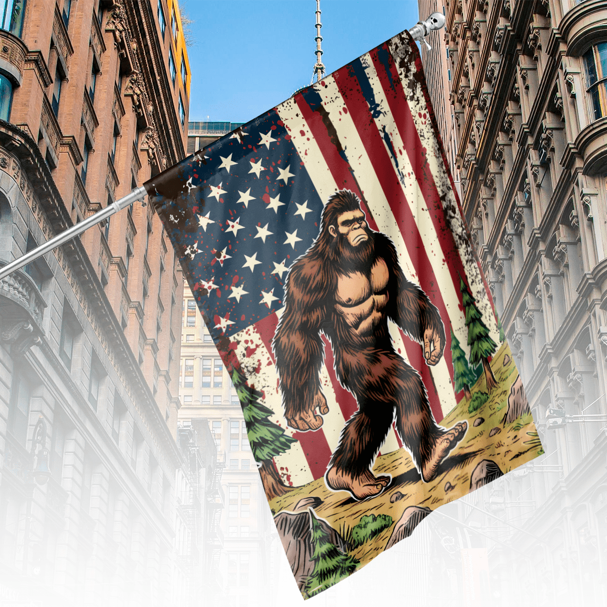Lotusprinthandmade America Bigfoot Forest 100% Polyester House Flag 36×60 inches