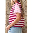 thumbnail image 3 of Chic Red Stripe Patchwork T-Shirt for Women – Perfect for Summer Outings, L, 3 of 12