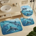 thumbnail image 6 of Cute Dolphin Shower Curtain Set 4 PCS, Beautiful Ocean Landscape Vintage Sunset Bathroom Sets with Shower Curtain and Rugs, Toilet Lid Cover and Bath Mat, Waterproof Shower Curtain with 12 Hooks, 6 of 8