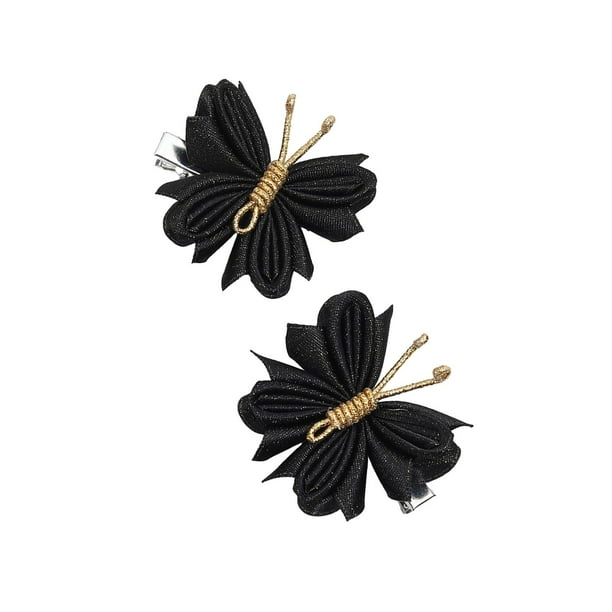 2 x Pinzas para el cabello con forma de mariposa Pinzas para el cabello con forma de mariposa Portátiles Versátiles Cabello rizado Cabello Hilo Dorado Negro
