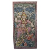 Mogul Antique Wall Sculpture Maa Durga Carved Fighting with Evil Powers Panel Barn Door