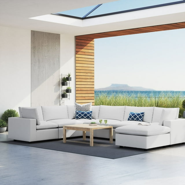 Modway Commix Sectionnel de Mobilier de Patio Extérieur Sunbrella 7 Pcs, Blanc