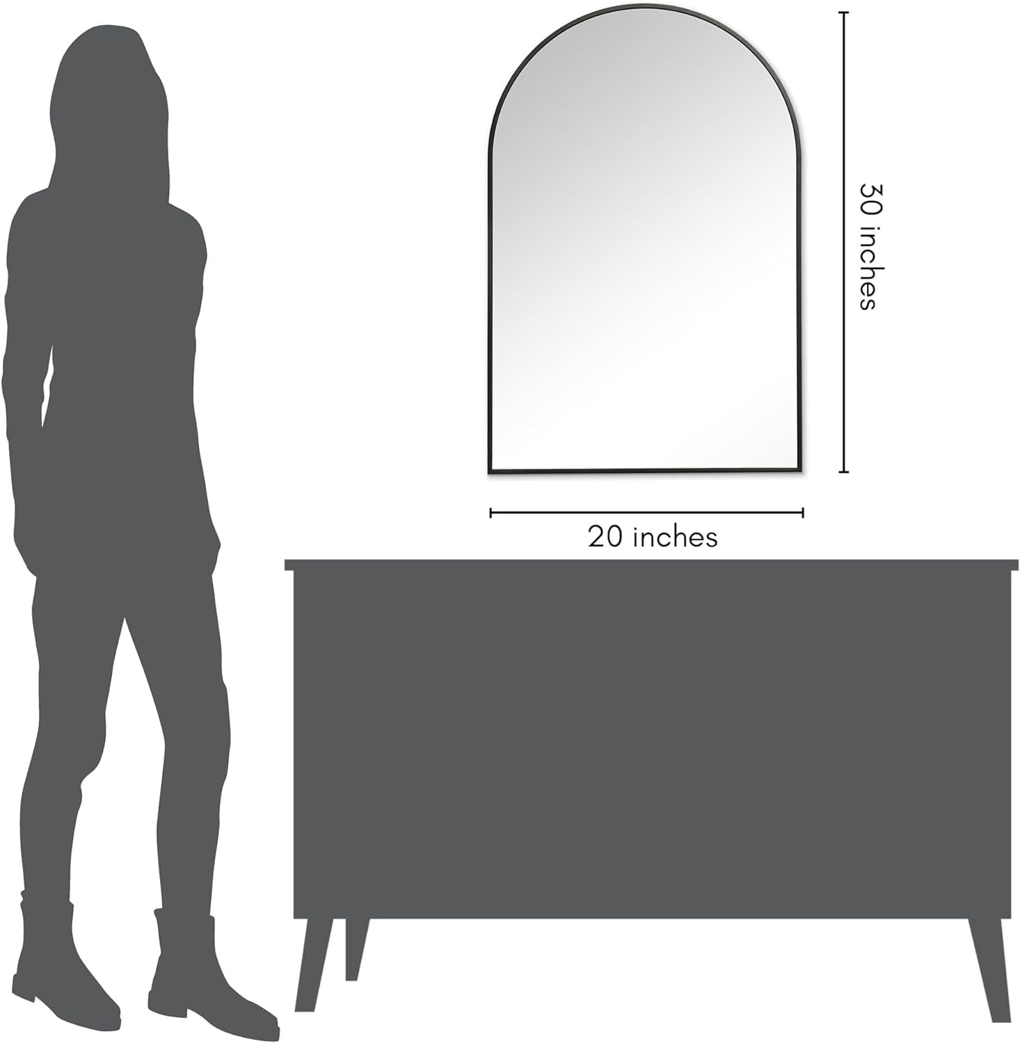 Americanflat Framed Arched Mirror 20x30" - Black Wall Mirror for Bathroom, Entryway Hall, Living Room, Bedroom - Curved Arch Mirror