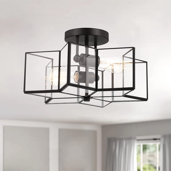 Vanity Art 2 Light 16.14 Inches Unique Statement Star Semi Flush Mount Lighting | Modern Hanging Ceiling Lights Fixtures for Dining Room Living Room Bed Room Kitchen SYBG2602-BK