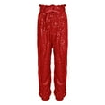 thumbnail image 7 of JWZUY Womens Casual Glitter Bling Sequin High Waist Drawstring Long Pants Clubwear Sparkly Trousers Red S, 7 of 7